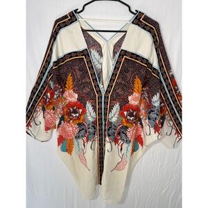 Rose & Olive 2X Floral Print‎ Kimono Open Front Blouse Boho Bohemian Top